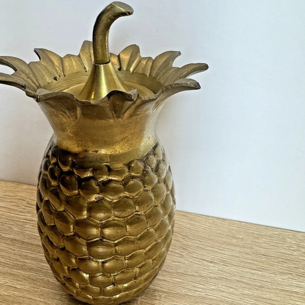 Vintage Solid Brass Pineapple Lidded Trinket Jar Hollywood Regency Decor